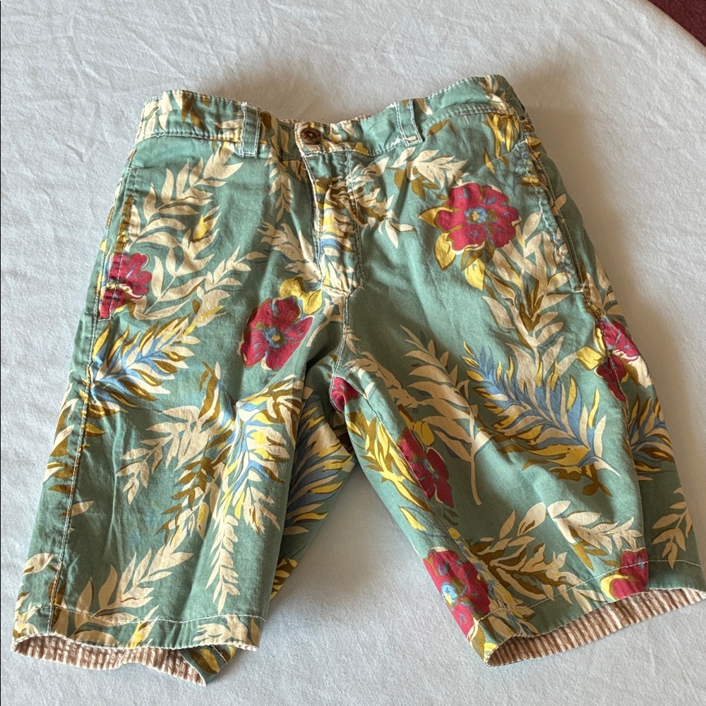Tailor Vintage Reversible Mint Green Floral Shorts and Tan Seersucker Boys Small